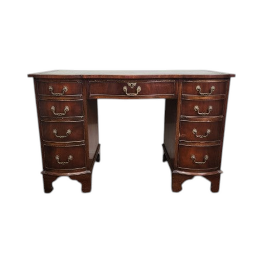 Vintage Mahogany Desk with Green Leather Top