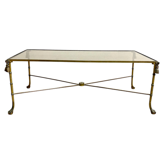 Vintage Hollywood Regency Style Faux Bamboo Brass And Glass Coffee Table*