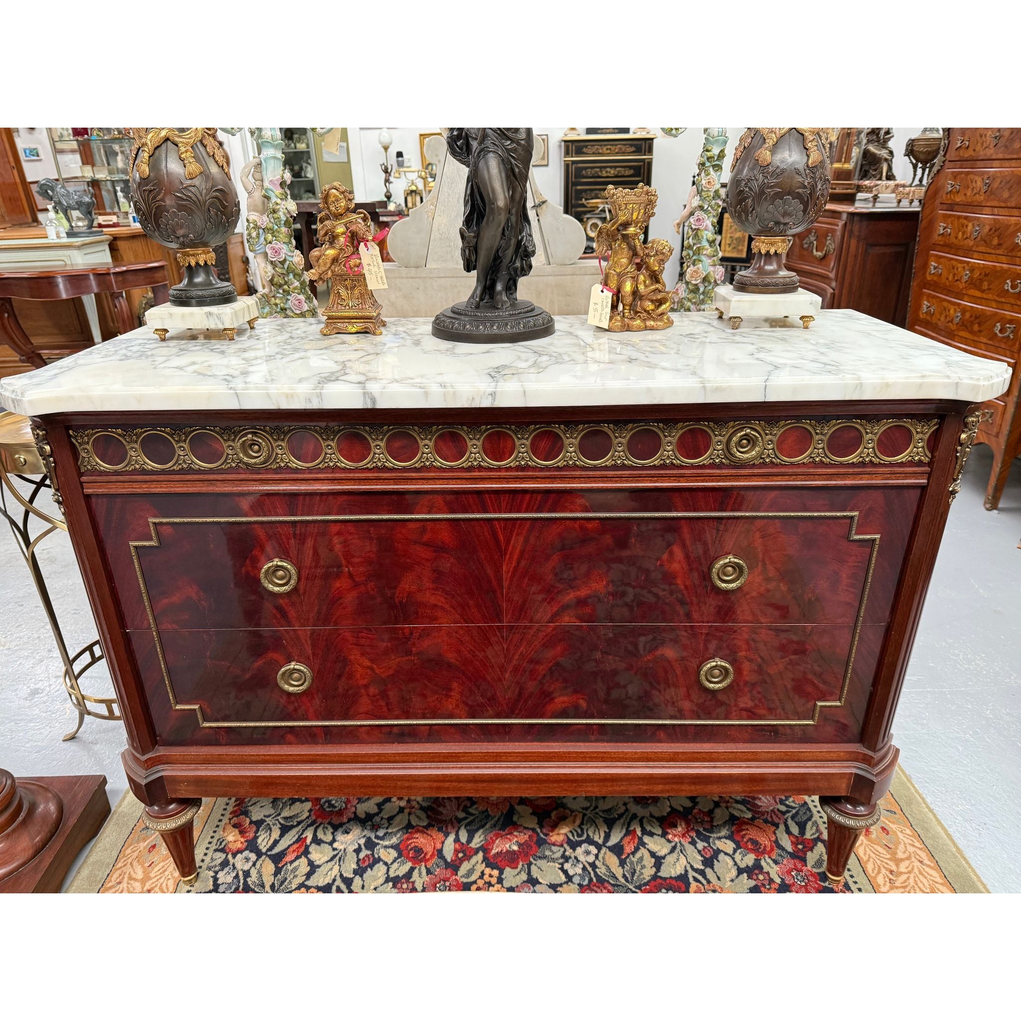 French Louis XVI Style Flame Mahogany Marble Top Commode | Antique & Vintage | Moonee Ponds Antiques | Australia Wide Delivery