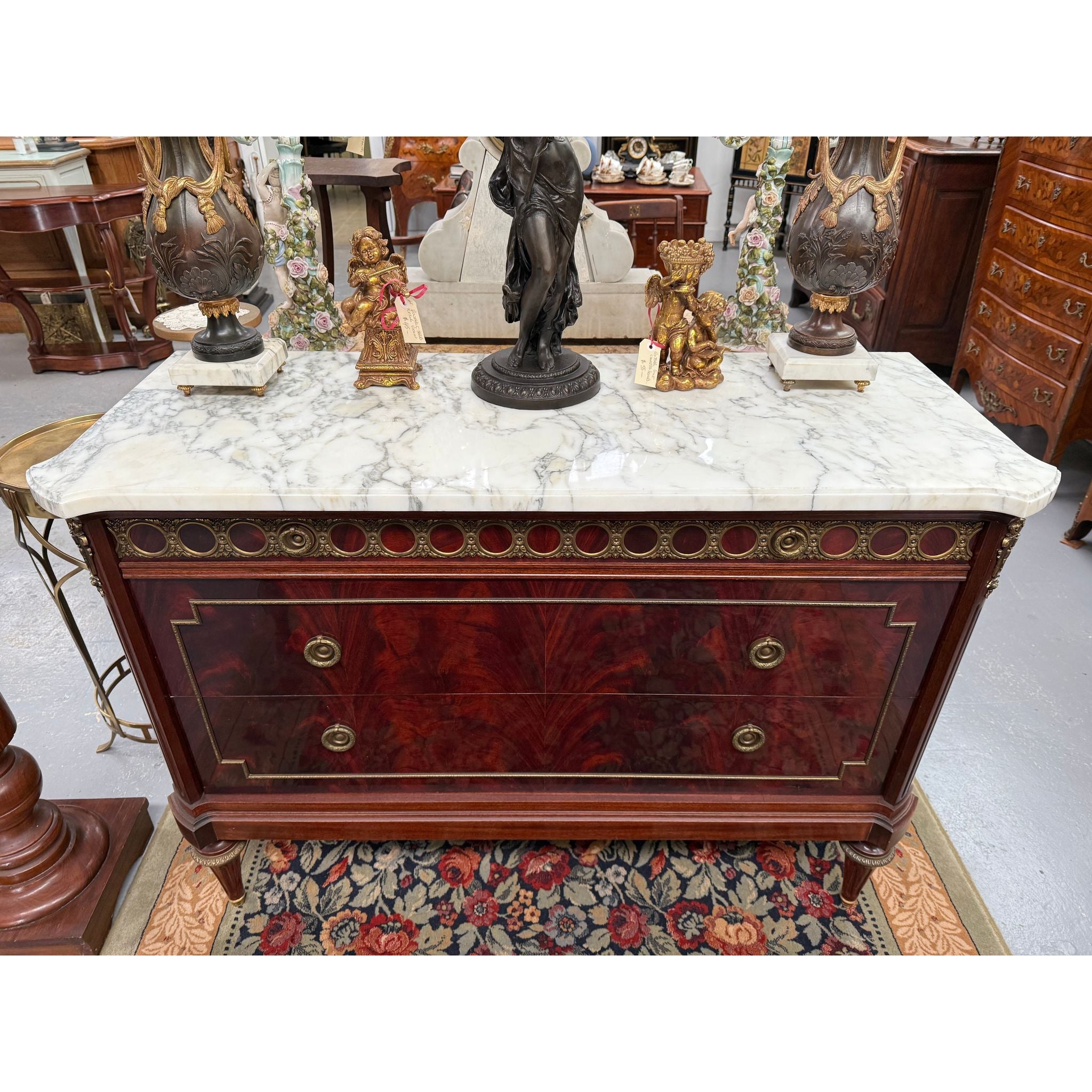 French Louis XVI Style Flame Mahogany Marble Top Commode | Antique & Vintage | Moonee Ponds Antiques | Australia Wide Delivery
