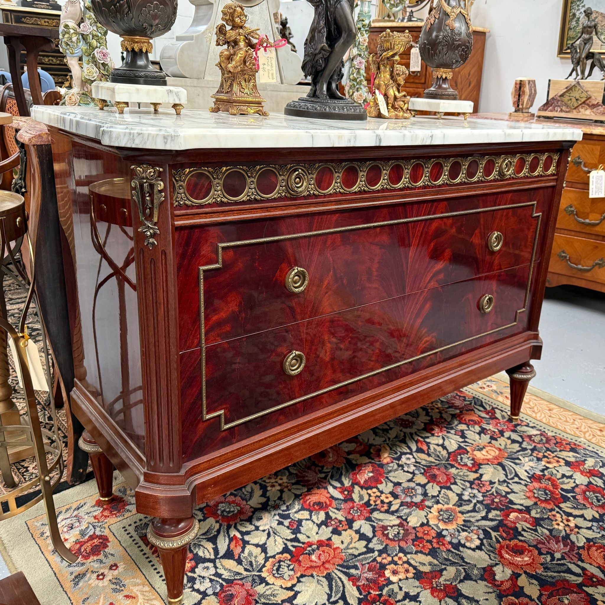French Louis XVI Style Flame Mahogany Marble Top Commode | Antique & Vintage | Moonee Ponds Antiques | Australia Wide Delivery