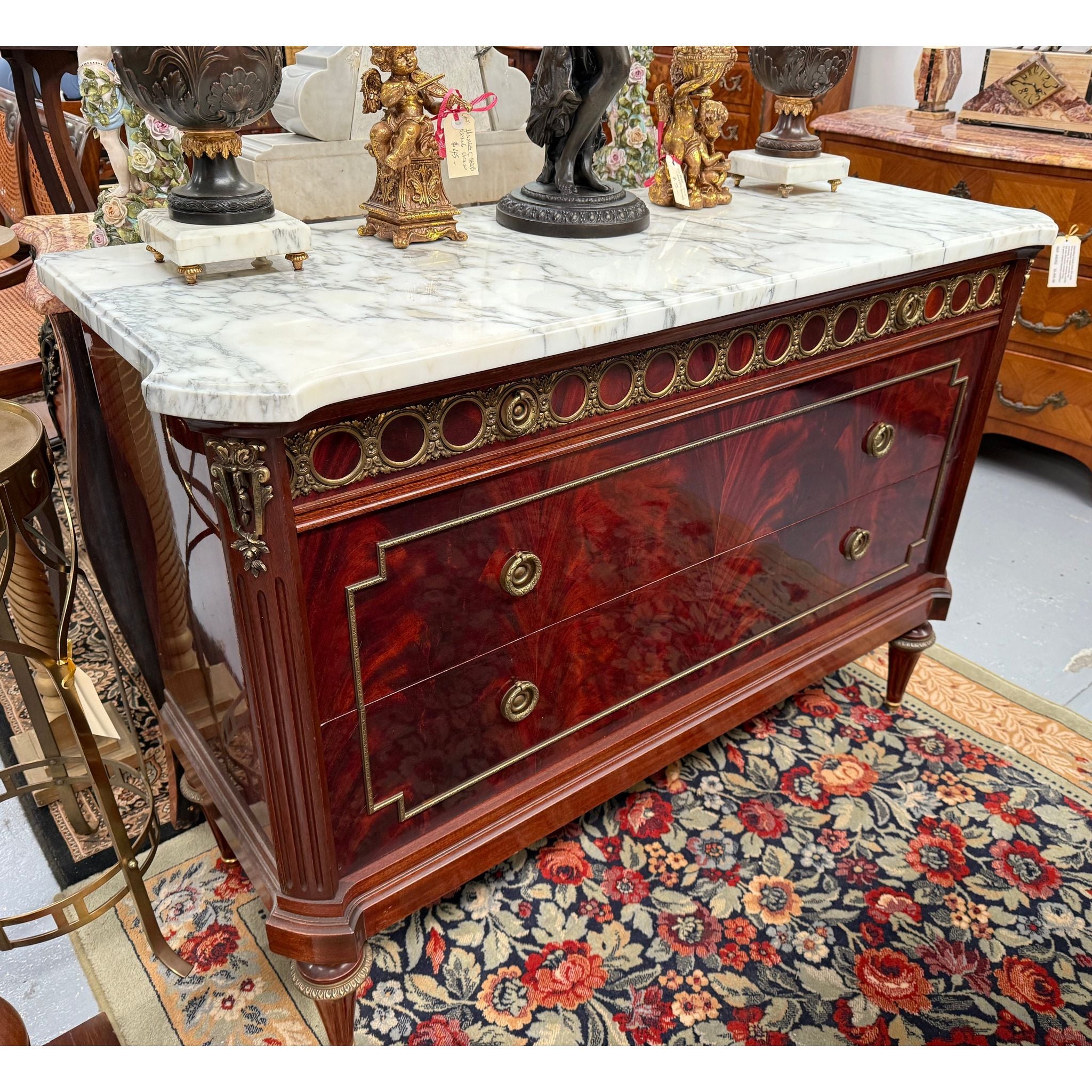 French Louis XVI Style Flame Mahogany Marble Top Commode | Antique & Vintage | Moonee Ponds Antiques | Australia Wide Delivery