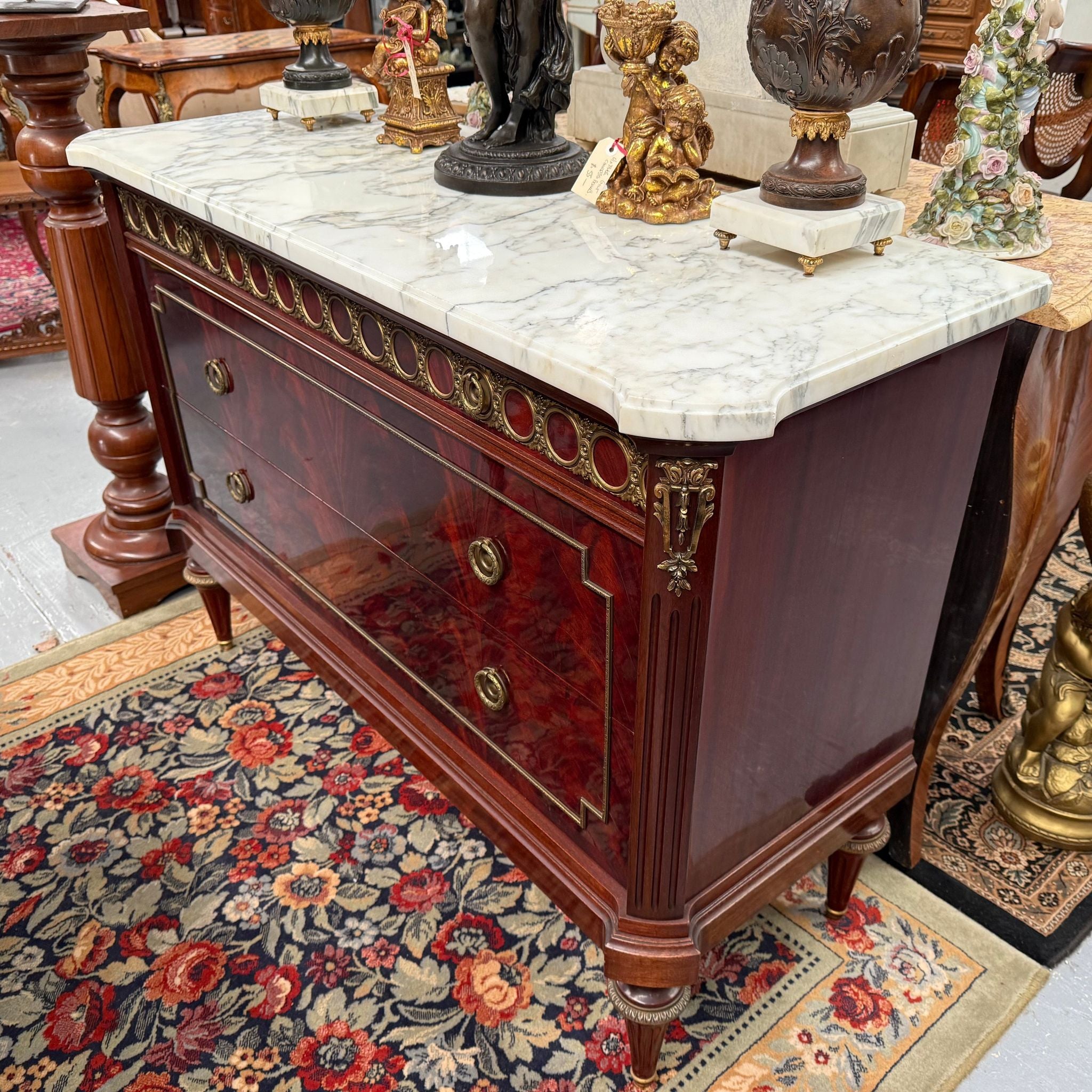 French Louis XVI Style Flame Mahogany Marble Top Commode | Antique & Vintage | Moonee Ponds Antiques | Australia Wide Delivery