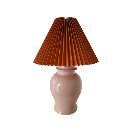 Vintage Medium Muted Pink Lamp with Pleated Lampshade