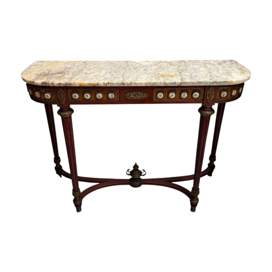 Attractive Mahogany French Style Marble Top Console Table