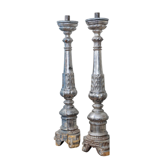 Italian 19th-Century Silver-Gilded Altar Sticks, Pair