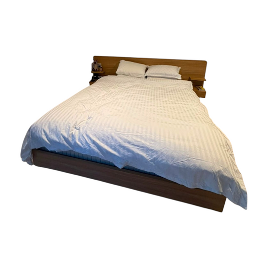 Mid-Century Modern King Bed Frame With Integrated Headboard