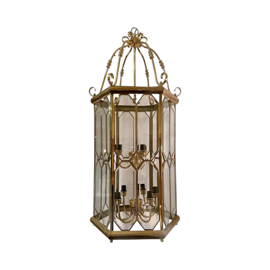 Estate Belgian Architectural Beveled Glass and Brass Lantern