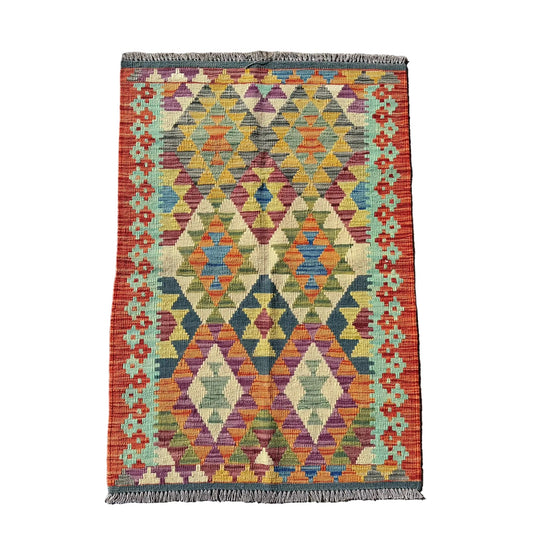 Hand Woven Afghan Wool Green Tones Kilim Rug #018*