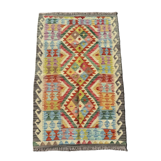 Hand Woven Afghan Wool Orange And Blue Kilim Rug #011*