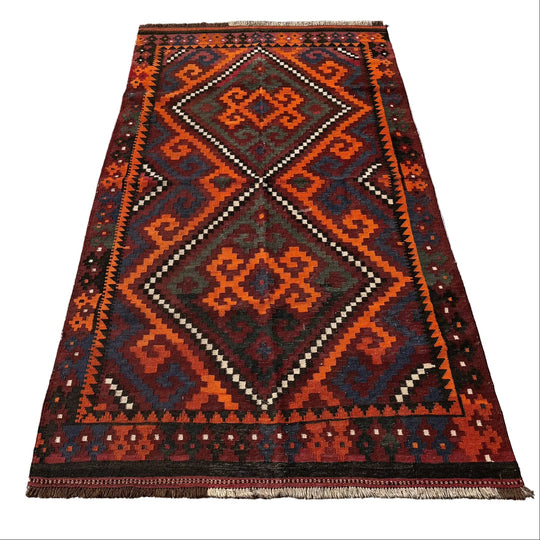 Hand Woven Afghan Wool Red And Orange Kilim Rug #050*