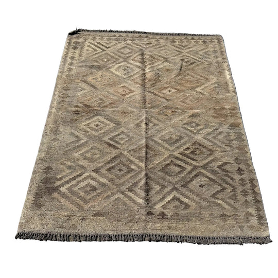 Hand Woven Wool Beige Dimond Pattern Kilim Rug #053*