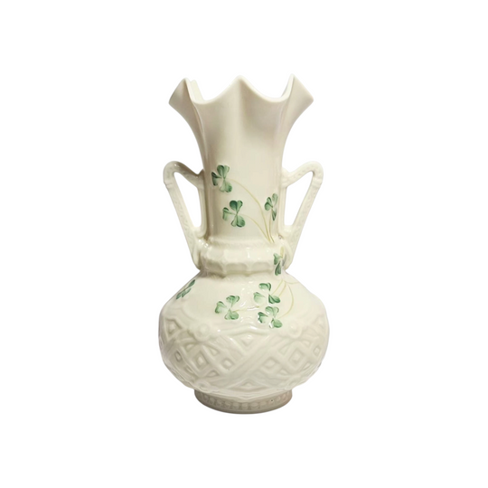 Belleek Harp Shamrock flaired vase Gold Mark