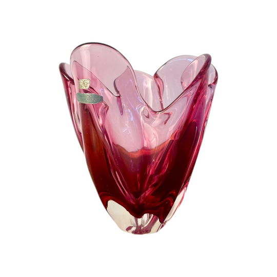Vintage Iwatsu Hineri Art Glass Vase | Cranberry | Original Hineri & Made in Japan Stickers | 20cm