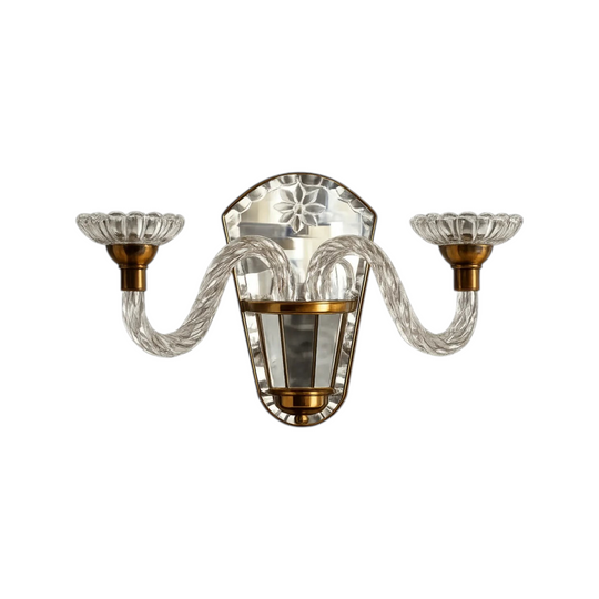 French Art Deco Glass and Brass Sconces