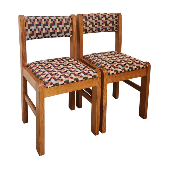 Pair of Upcycled Colourful Checkered Dining Chairs