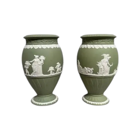 Pair Wedgwood Sage Green Vases