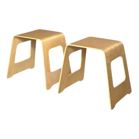 PAIR OF MOCKA SIDE TABLES/ STOOLS