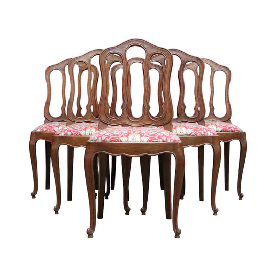 Set of Six Antique French Chairs with Open Work Backs and William Morris Strawberry Thief Seats. B12875