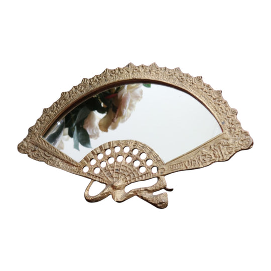 Antique French Art Deco Vanity Mirror with Brass Fan Shaped Frame. B12877