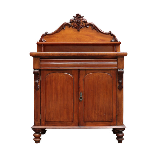 Antique Australian Cedar Chiffonier with Divided Cutlery Drawer Bun Feet Turned Supports and Two Door Cupboard. B12673
