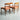 A set of four fully restored THB 'Milan' dining chairs from Rediscover, featuring Tasmanian blackwood and reddish-brown upholstered seats, are displayed in a staggered row on a concrete floor against a light gray wall.