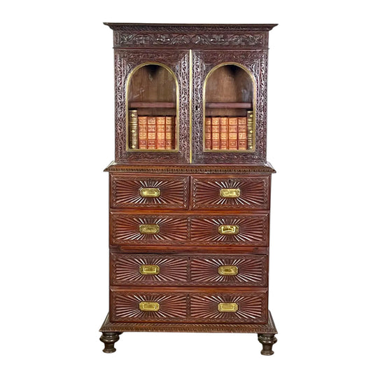 Antique Anglo Indian Chest of Drawers with Book Case / Display Cabinet.