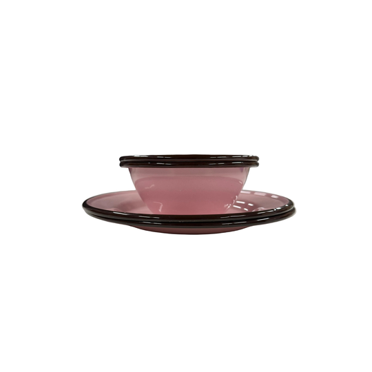 Pink Enamel Bowl and Plate Set of Two