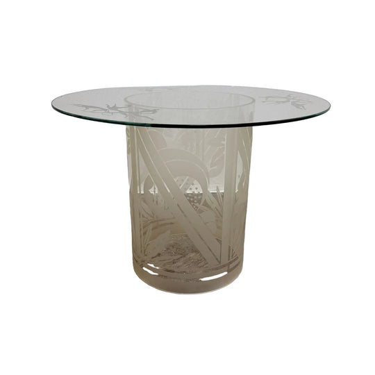 Vintage Round Glass Side Table With Etching Details*