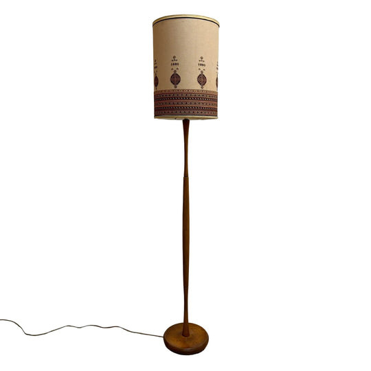 Mid Century Teak Floor Lamp With Original Shade 1950s