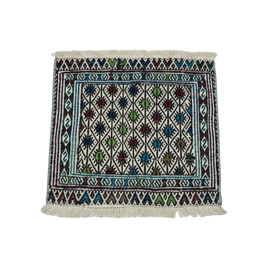 Vintage Mediterranean Kilim embroidery rug circa 1980s from Türkiye’s Anatolian region (42x42cm)