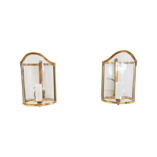 Pair of French Gilt Louis XVI Style Wall Lanterns with Moulded Glass Surrounds