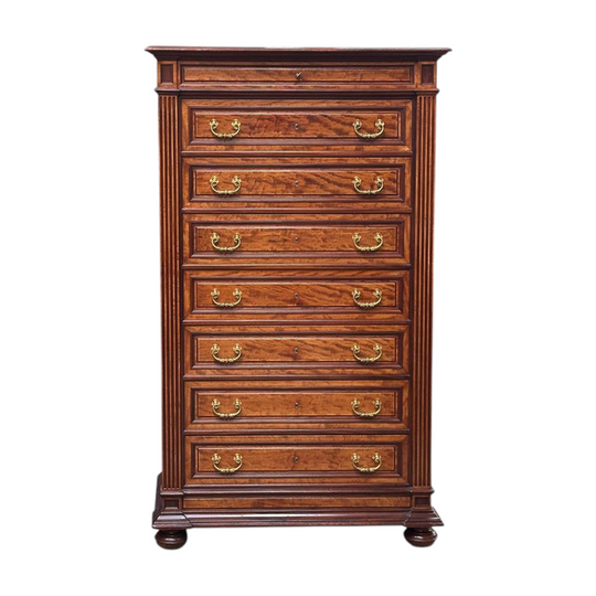 19th century French satinwood 8 drawer chest with gilt bronze handles c.1870
