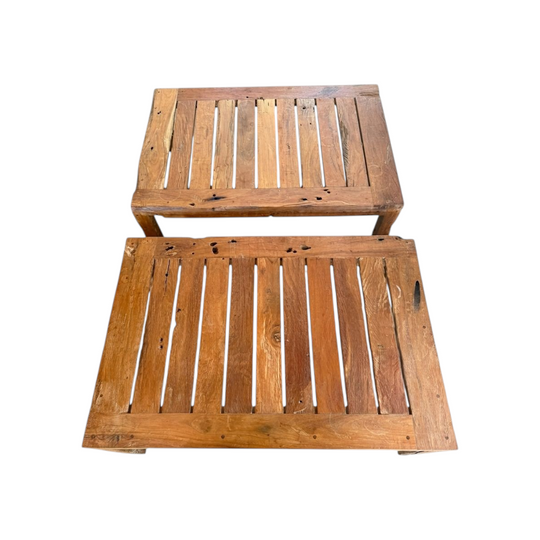 Reclaimed Teak Coffee Tables Set of 2 Rustic Slatted Design