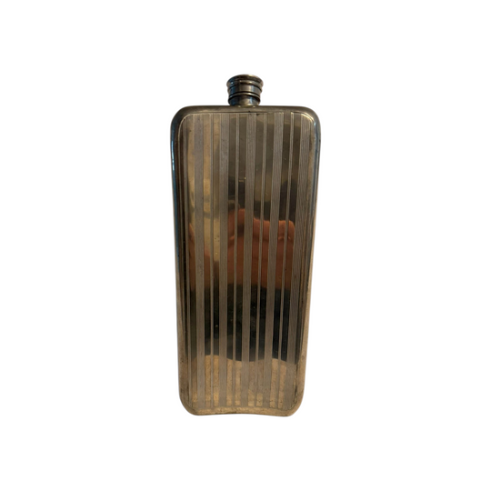 Silver Plated Hip Flask 21oz Large Engine Turned Made in England Vintage