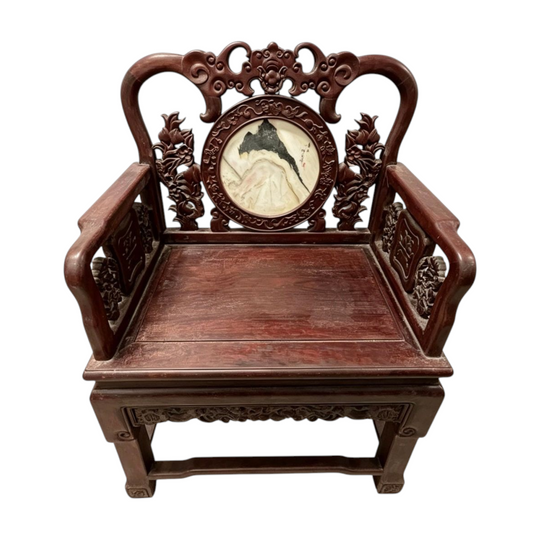 1625: Chinese Hardwood and Marble Three Piece Suite (2 Armchairs+Tea Table)