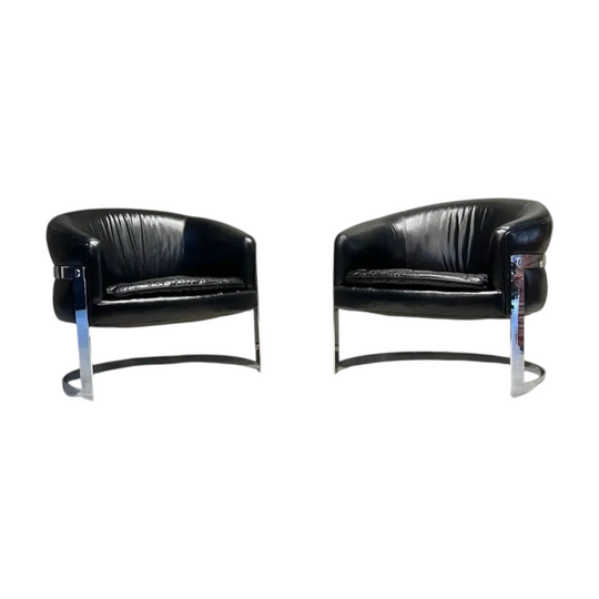 #172 Chrome and Black Leather Lounge Chair — Milo Baughman for Thayer Coggin, 1970s