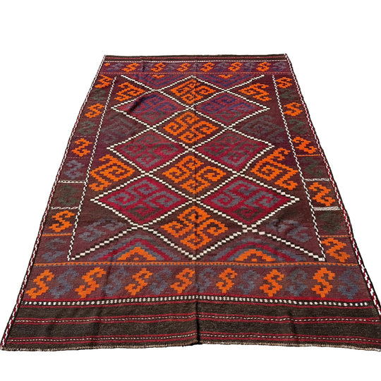 Large Hand Woven Afghan Burgundy Wool Kilim Rug #044*