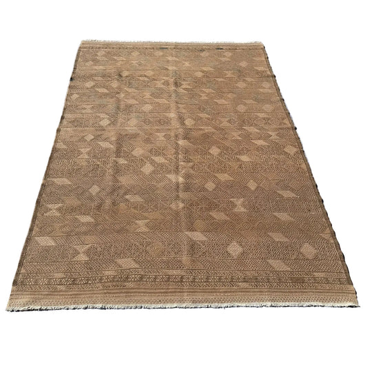 Large Hand Woven Wool Beige Kilim Rug #054