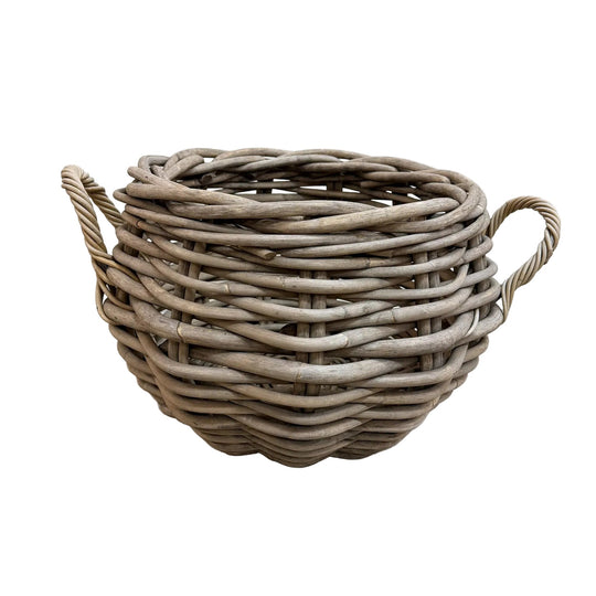 Large Vintage Round Rattan Basket With Handles*
