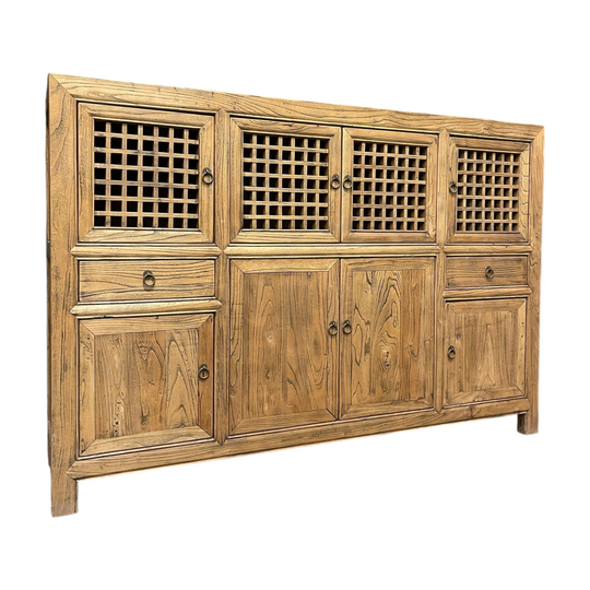 Chinese Recycled Elm Kitchen Cabinet, Lattice Doors