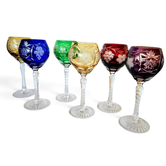 Cristalleries De Lorraine 6 Harlequin Wine Glasses circa 1940