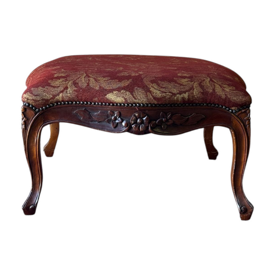 Vintage Upholstered Ottoman / Footrest with Original Floral Jacquard Upholstery