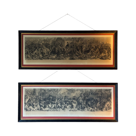 Antique Pair of Oversized Engravings in Ebonised Timber Frames & Original Glass