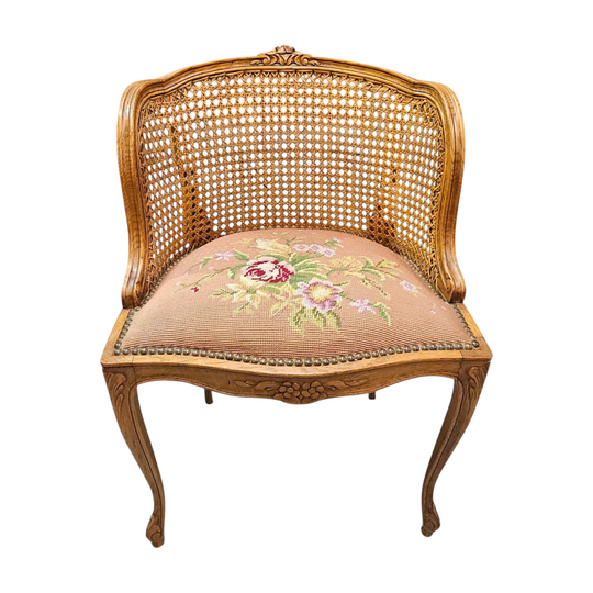 French Oak Louis XV Style Tapestry Upholstered Fauteuil