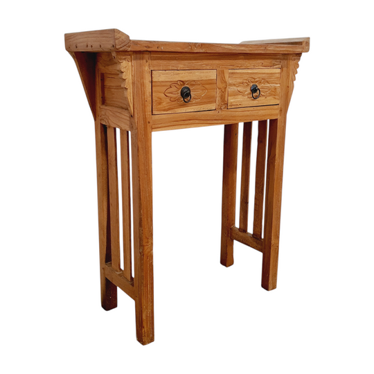 Balinese Hand Carved 2 Drawer 1 Shelf Console - Natural