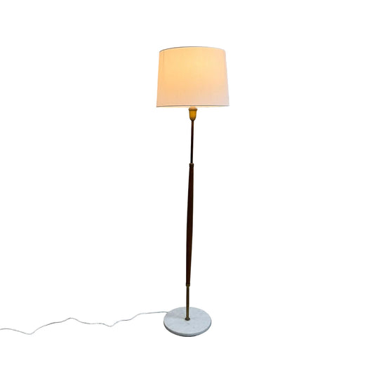 Mid Century Italian 1960s Brass And Teak Floor Lamp With Marble Base*