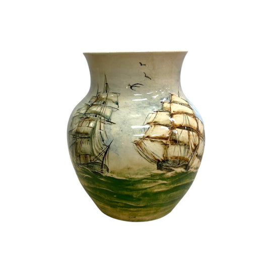 Mid Century Martin Boyd Hand painted Ship Vase