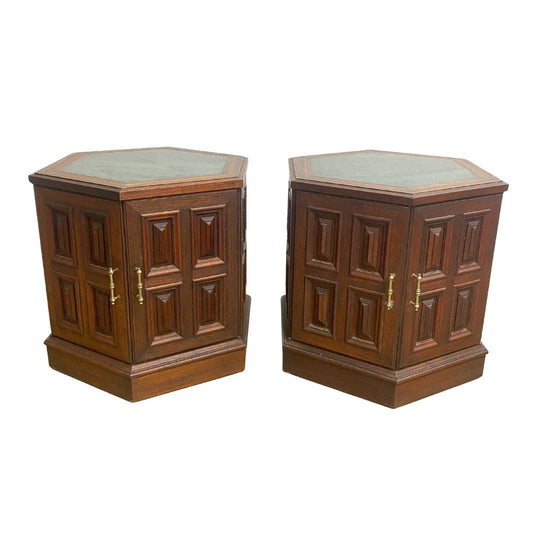Pair Of Mid Century Solid Teak And Marble Top Bedside Tables