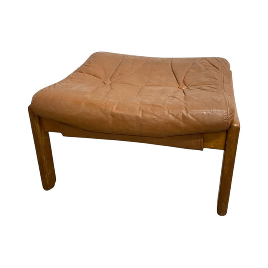 Mid Century Foot Stool With Leather Upholstery